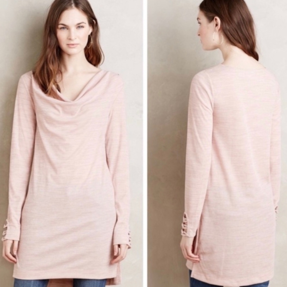 Anthro Pure + Good Cowl Neck Tunic Sweater Dress, Blush Pink, Size Large